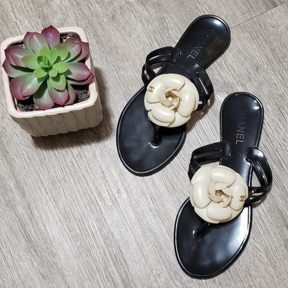 CHANEL Shoes - Chanel * Authentic Camellia Jelly Thongs Sz 36